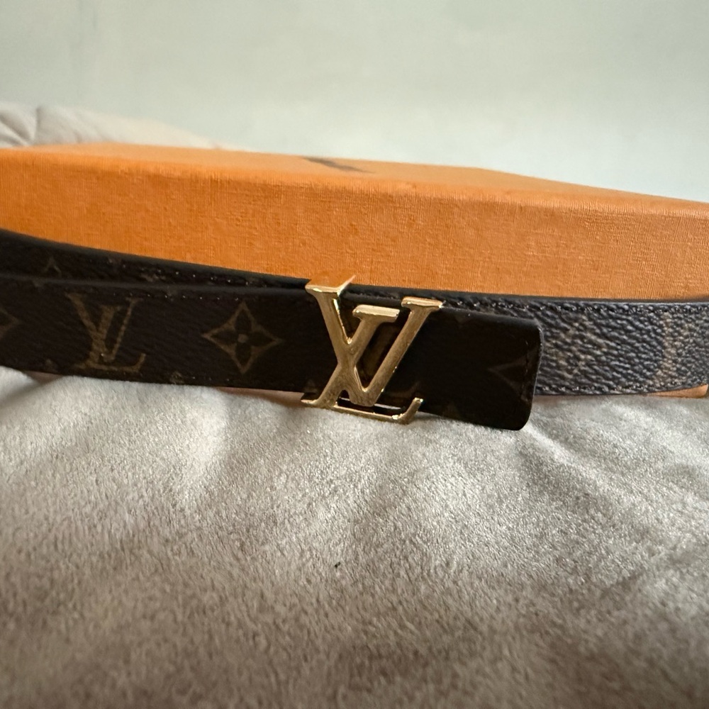 Louis Vuitton Black Monogram Belt with Gold LV Buckle